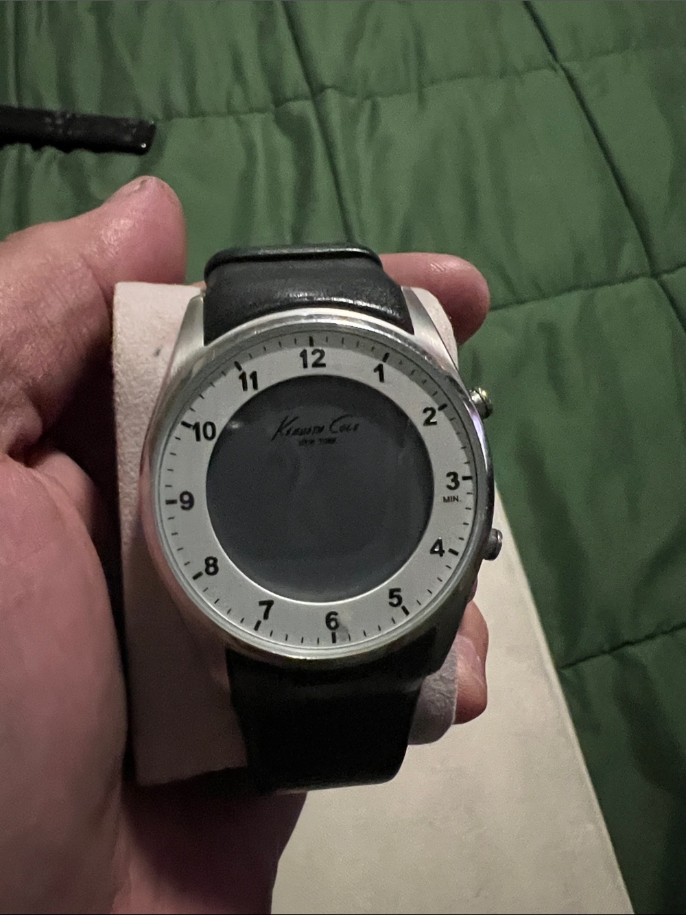 Kenneth Cole Men’s Black Leather Strap Watch with Silver Case